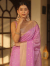 Banarasee Handwoven Semi Silk Saree With Zari Buti Design-Lavender