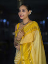 Banarasee Handloom Semi Silk Saree With Checks Design & Temple Border-Yellow