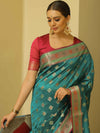Banarasee Handwoven Semi-Katan Zari Paithani Border Saree-Green