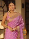 Banarasee Handwoven Semi Silk Saree With Zari Buti Design-Lavender