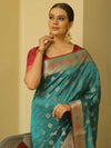 Banarasee Handwoven Semi-Katan Zari Paithani Border Saree-Green