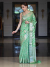 Banarasee Handloom Pure Chiniya Silk Saree With Zari Meena Work-Light Green