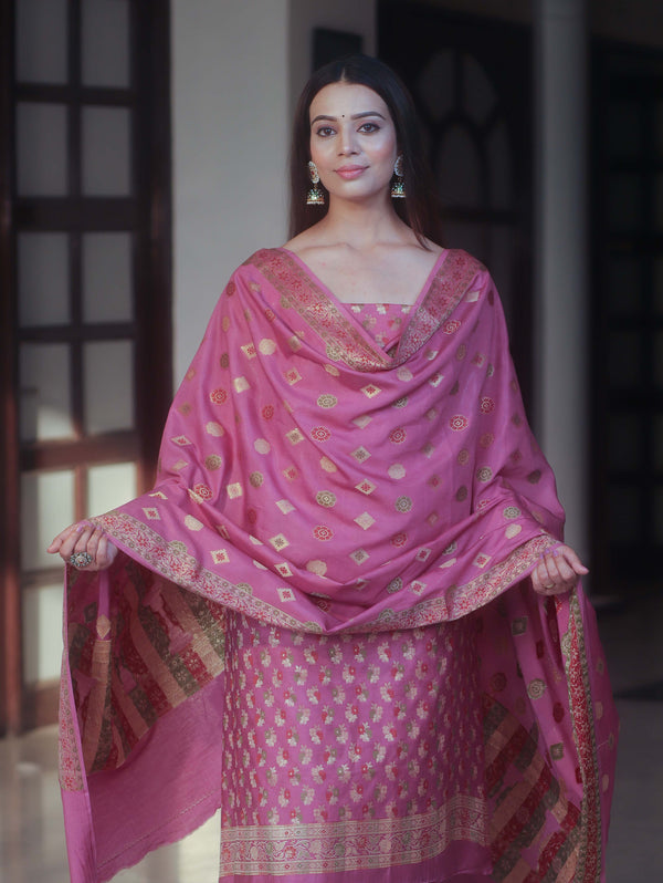 Banarasee Art Silk Resham Design Salwar Kameez With Dupatta Set-Salmon Pink