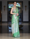 Banarasee Handloom Pure Chiniya Silk Saree With Zari Meena Work-Light Green