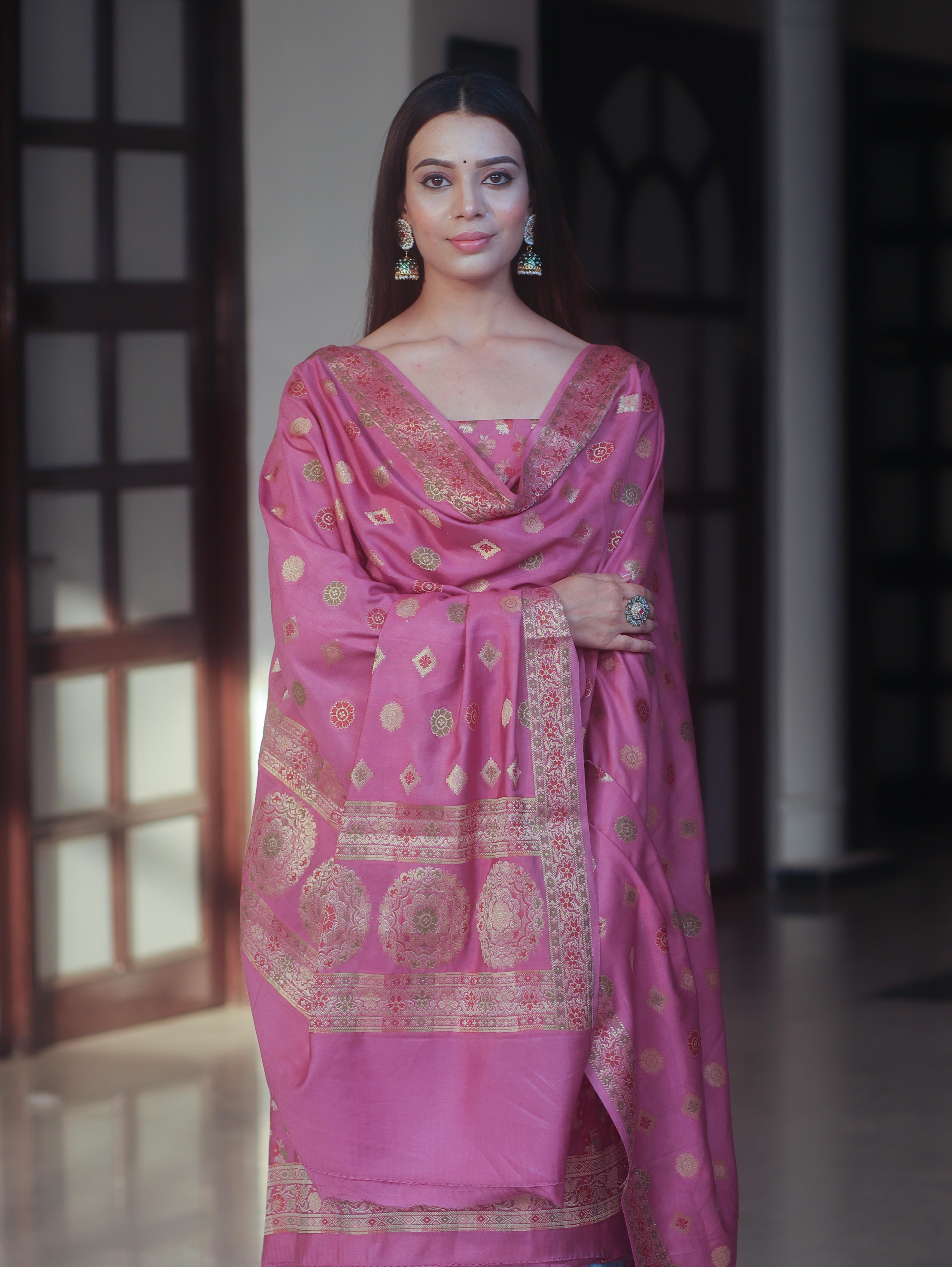 Banarasee Art Silk Resham Design Salwar Kameez With Dupatta Set-Salmon Pink