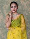 Banarasee Organza Mix Saree With Embroidered Buta & Applique Work Pallu-Yellow