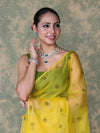 Banarasee Organza Mix Saree With Embroidered Buta & Applique Work Pallu-Yellow