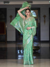 Banarasee Handloom Pure Chiniya Silk Saree With Zari Meena Work-Light Green