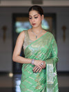 Banarasee Handloom Pure Chiniya Silk Saree With Zari Meena Work-Light Green