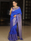 Banarasee Handwoven Semi Silk Saree With Zari Border Design-Royal Blue