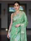 Banarasee Handloom Pure Chiniya Silk Saree With Zari Meena Work-Light Green