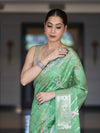 Banarasee Handloom Pure Chiniya Silk Saree With Zari Meena Work-Light Green