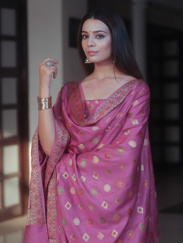 Banarasee Art Silk Resham Design Salwar Kameez With Dupatta Set-Salmon Pink