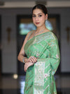 Banarasee Handloom Pure Chiniya Silk Saree With Zari Meena Work-Light Green