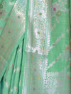 Banarasee Handloom Pure Chiniya Silk Saree With Zari Meena Work-Light Green