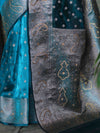 Banarasee Handwoven Tissue Saree With Zari Buti & Swarovski Work-Turquoise Blue