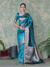 Banarasee Handwoven Tissue Saree With Zari Buti & Swarovski Work-Turquoise Blue