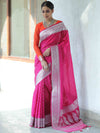Banarasee Handwoven Faux Georgette Saree With Silver Zari Polka Buti Design-Pink