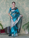 Banarasee Handwoven Tissue Saree With Zari Buti & Swarovski Work-Turquoise Blue