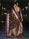 Banarasee Handloom Semi Silk Saree With Zari Buta Work Contrast Border-Brown