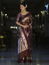 Banarasee Handloom Semi Silk Saree With Zari Buta Work Contrast Border-Brown