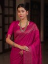 Banarasee Semi Chiffon Saree With Zari Buti & Border-Rani Pink