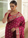 Banarasee Handwoven Semi-Katan Zari Paithani Border Saree-Pink