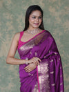 Banarasee Handloom Semi Silk Saree With Silver Zari Floral Design & Border-Violet