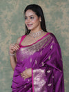 Banarasee Handloom Semi Silk Saree With Silver Zari Floral Design & Border-Violet