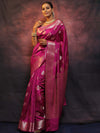 Banarasee Handloom Pure Chiniya Silk Saree With Zari Work-Magenta