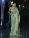 Banarasee Handloom Semi Silk Saree With Zari Meena Work-Light Green