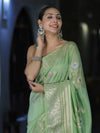 Banarasee Handloom Semi Silk Saree With Zari Meena Work-Light Green
