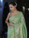 Banarasee Handloom Semi Silk Saree With Zari Meena Work-Light Green