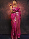 Banarasee Handloom Pure Chiniya Silk Saree With Zari Work-Magenta