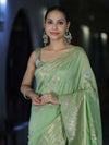Banarasee Handloom Semi Silk Saree With Zari Meena Work-Light Green