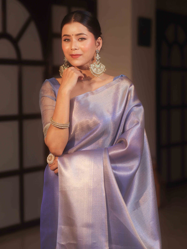 Banarasee Handwoven Tissue Zari Saree-Pastel Blue