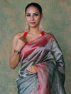 Banarasee Handwoven Crushed Tissue Saree With Mirror Work & Contrast Border-Sea Green
