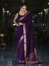 Banarasee Handloom Semi Silk Plain Saree With Floral Zari Border-Violet