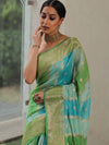 Banarasee Handwoven Pure Silk Cotton Saree With Zari Work & Rangkat Pattern-Green & Blue