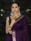 Banarasee Handloom Semi Silk Plain Saree With Floral Zari Border-Violet