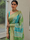 Banarasee Handwoven Pure Silk Cotton Saree With Zari Work & Rangkat Pattern-Green & Blue