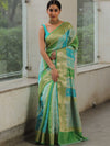 Banarasee Handwoven Pure Silk Cotton Saree With Zari Work & Rangkat Pattern-Green & Blue