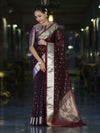 Banarasee Handloom Tissue Saree With Zari Buti Design & Border-Burgundy