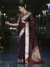 Banarasee Handloom Tissue Saree With Zari Buti Design & Border-Burgundy