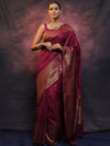 Banarasee Semi-Chiffon Saree With Antique Gold Zari Work-Magenta