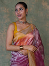 Banarasee Handwoven Crushed Tissue Saree With Mirror Work & Contrast Border-Light Pink