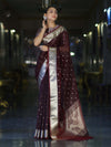 Banarasee Handloom Tissue Saree With Zari Buti Design & Border-Burgundy