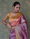 Banarasee Handwoven Crushed Tissue Saree With Mirror Work & Contrast Border-Light Pink