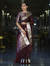 Banarasee Handloom Tissue Saree With Zari Buti Design & Border-Burgundy