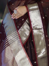 Banarasee Handloom Tissue Saree With Zari Buti Design & Border-Burgundy